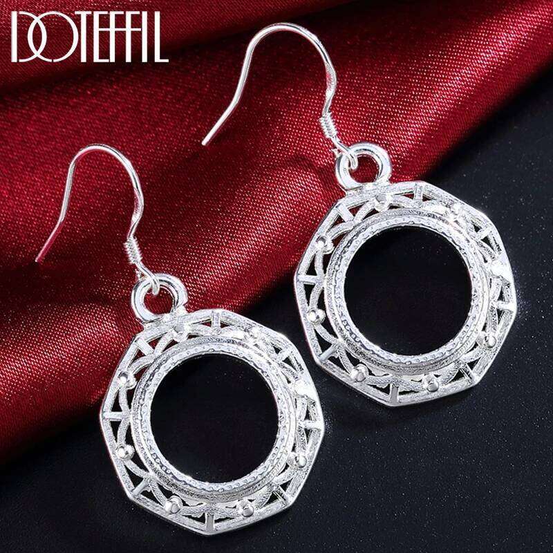 DOTEFFIL 925 Sterling Silver Round Circle Drop Earring Woman Wedding Engagement Party Fashion Jewelry