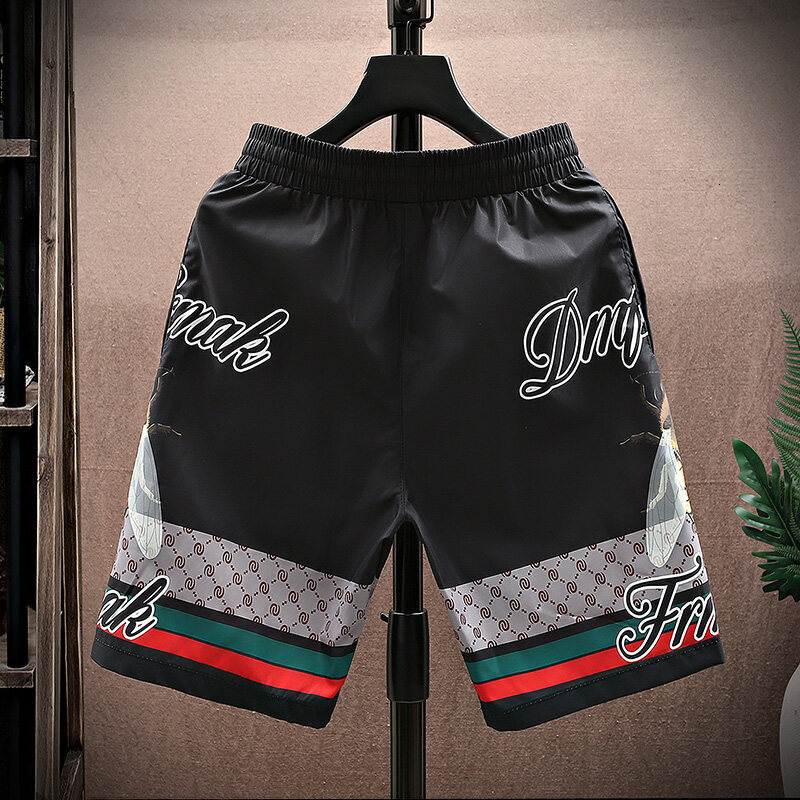 Luxury Designer Clothes New Summer Men's Ice Silk Casual Five-Point Printed Loose Beach Shorts Trendy Brand