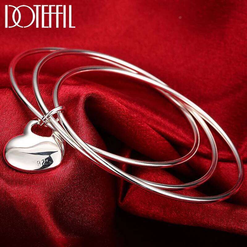DOTEFFIL Three Circle Heart Bangle 925 Sterling Silver Woman Fashion Charm Jewelry For Wedding Party Engagement