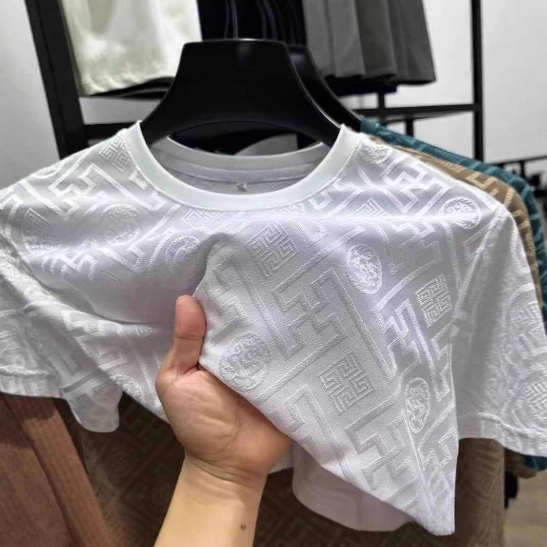 Luxury Brand Designer Clothes Foreign Trade Men's New Short Sleeve T-Shirt Round Neck Half Sleeve Summer Ice Silk T-Shirt Top Trendy One Piece Dropshipping