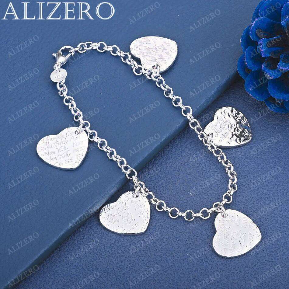 ALIZERO 925 Sterling Silver Five Heart Chain Bracelet For Women Wedding Engagement Party Cute Girl Fashion Jewelry Gift