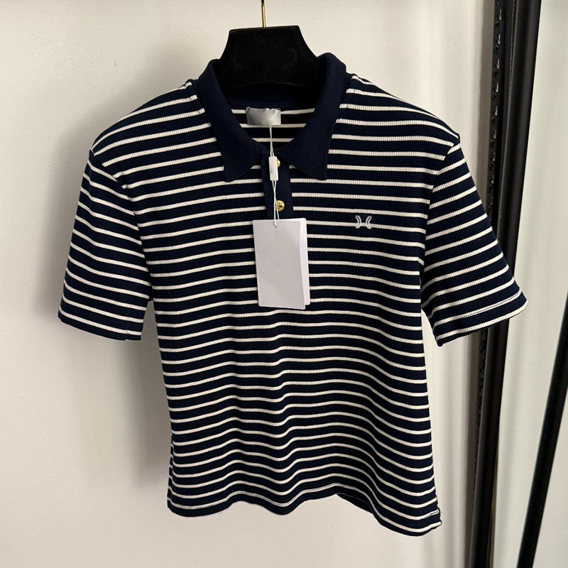 Women Preppy Style Knitwear Tops Casual Striped Ribbed Knit Short Sleeve Polo Top Versatile Cropped Jumpers