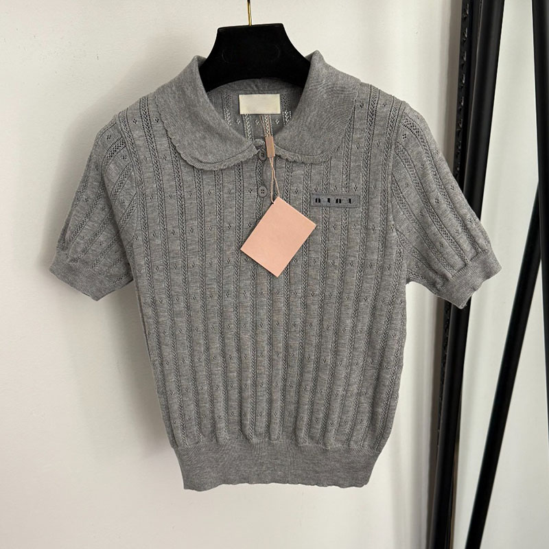 Sweet Short Sleeve Knit Tops For Girls Designer Hollow Out Knitwear Pullovers Chic Vacation Cropped Tees
