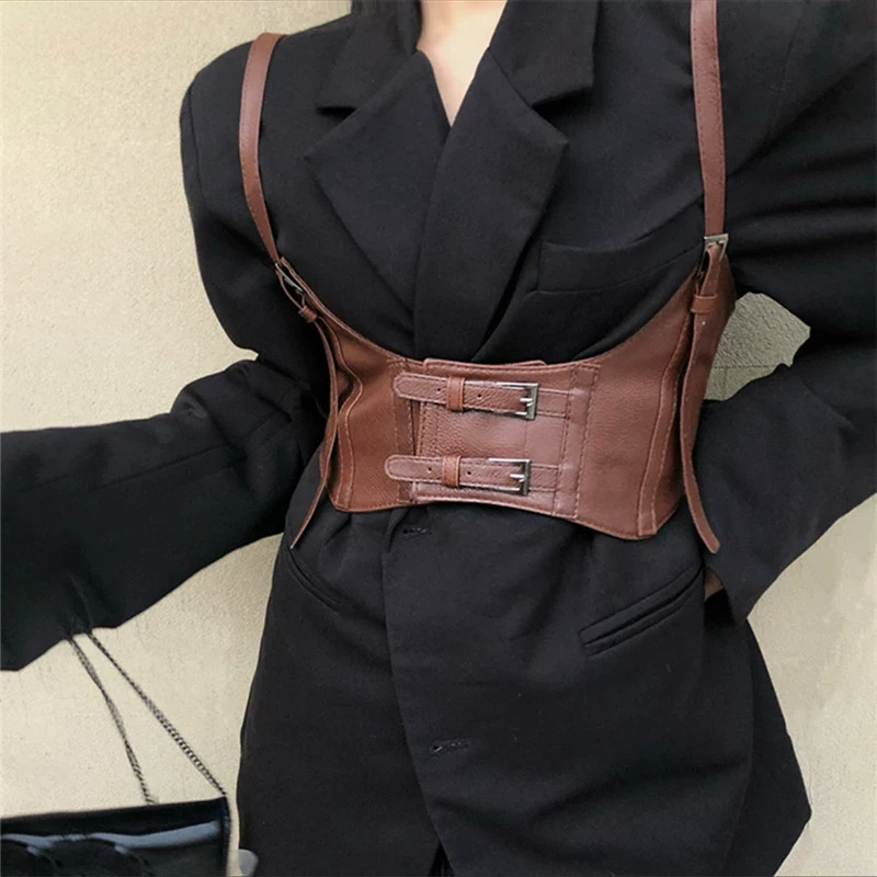 Functional style European and American shoulder strap belt womens punk shirt with dress JK street strap waist cover decoration 260106