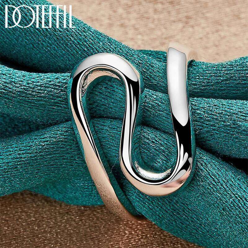 DOTEFFIL 925 Sterling Silver Curved Smooth Ring For Women Man Brand Fashion Simple Wedding Engagement Party Jewelry