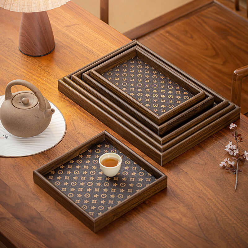 Vintage Light Luxury Leather Chinese Tea Tray Household Rectangular Desktop Jewelry Display Key Entryway Storage Box