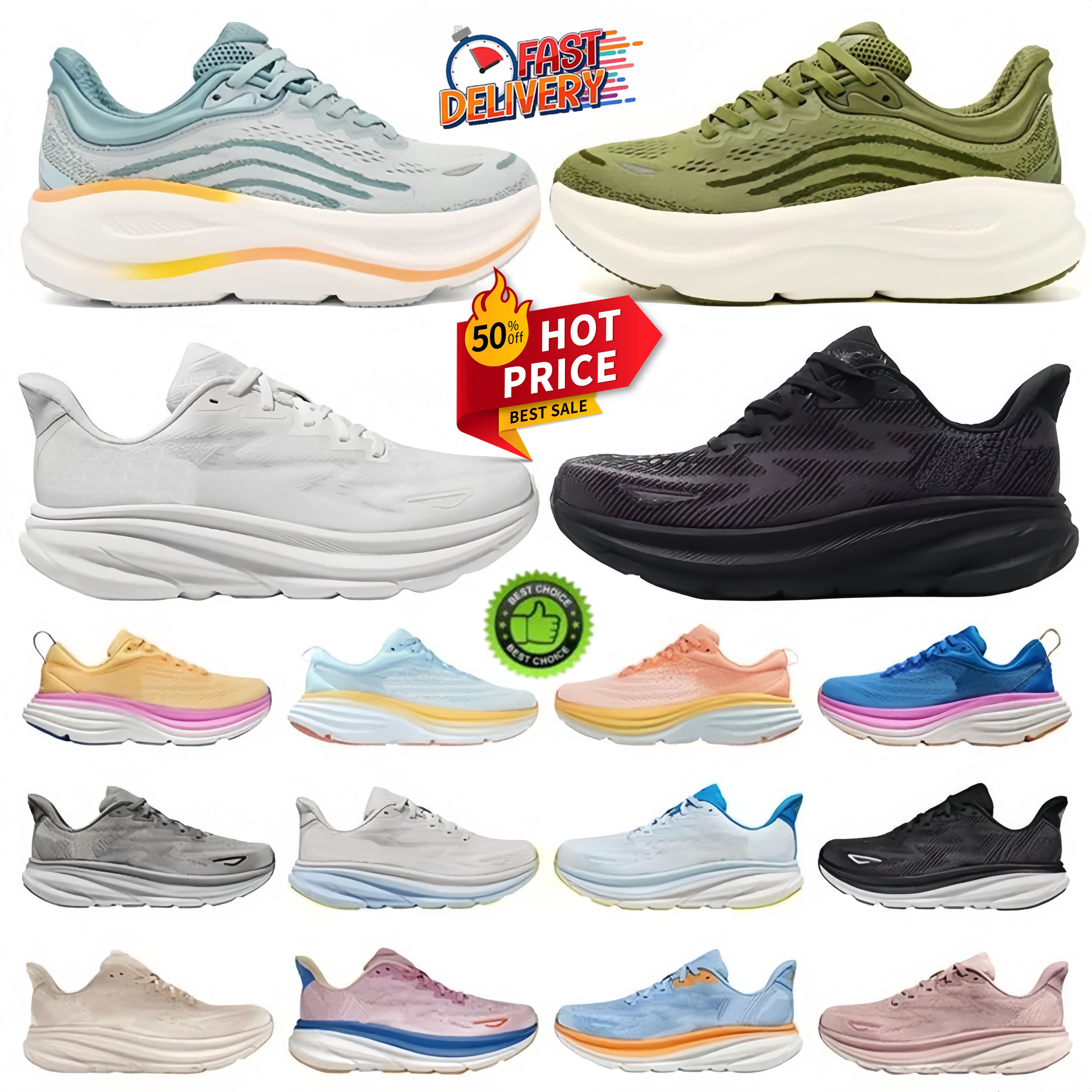 Designer Running Shoes One One Clifton 8 Bondi 9 Carbon 2 Free People Black White Blue Green Beige Olive Grey Multicolor Men Womens trainers Sports Sneakers 36-45