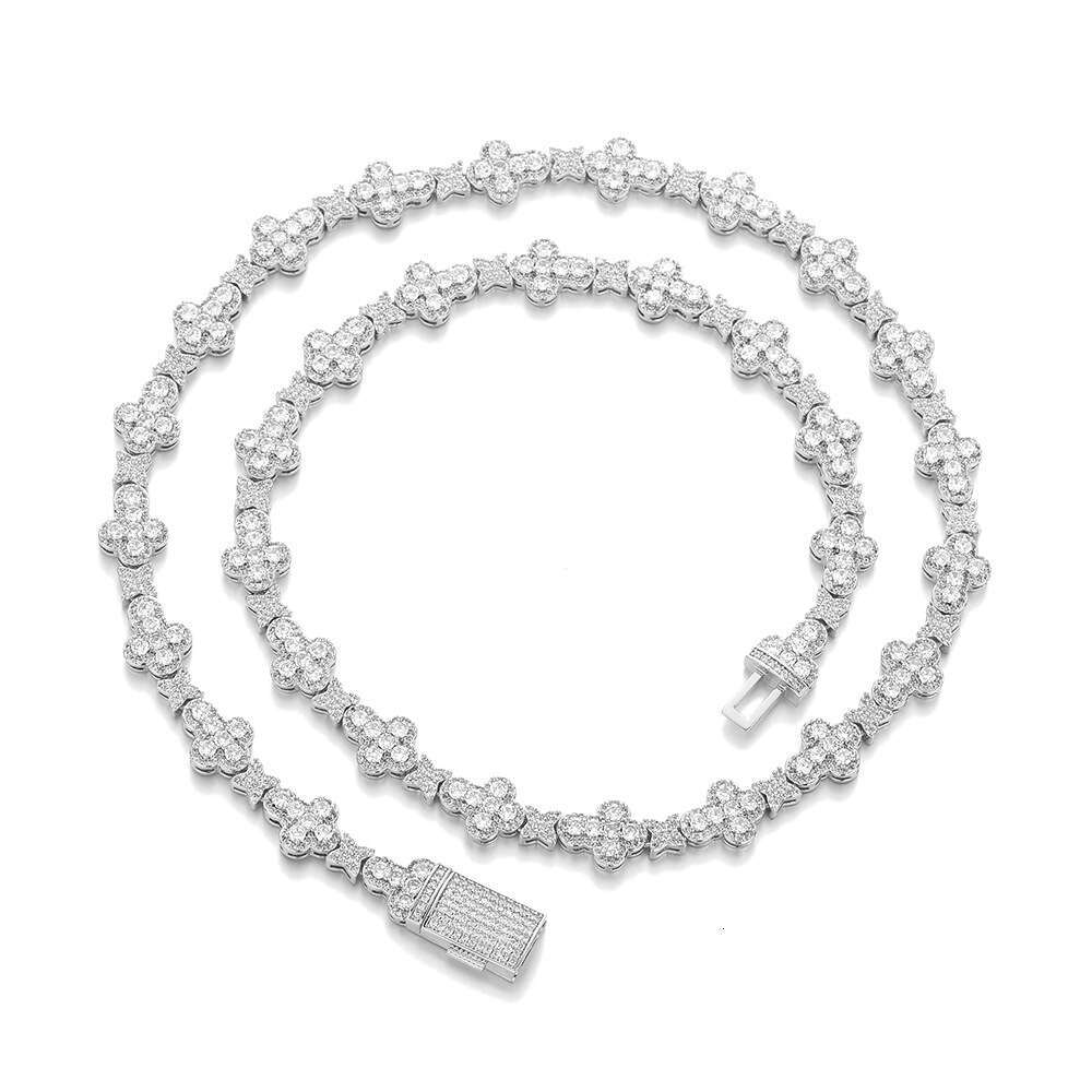 Cross-Border European And American Hip-Hop 10Mm Cross Star Zircon Unisex High-End Jewelry Collarbone Necklace