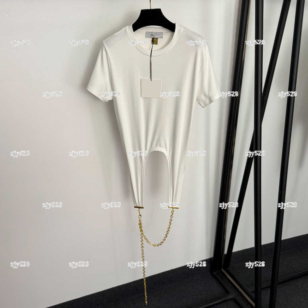 New women shirt casual girls T tops designer clothes women Hardware chain decoration irregular short sleeved T-shirt top A714X14N016