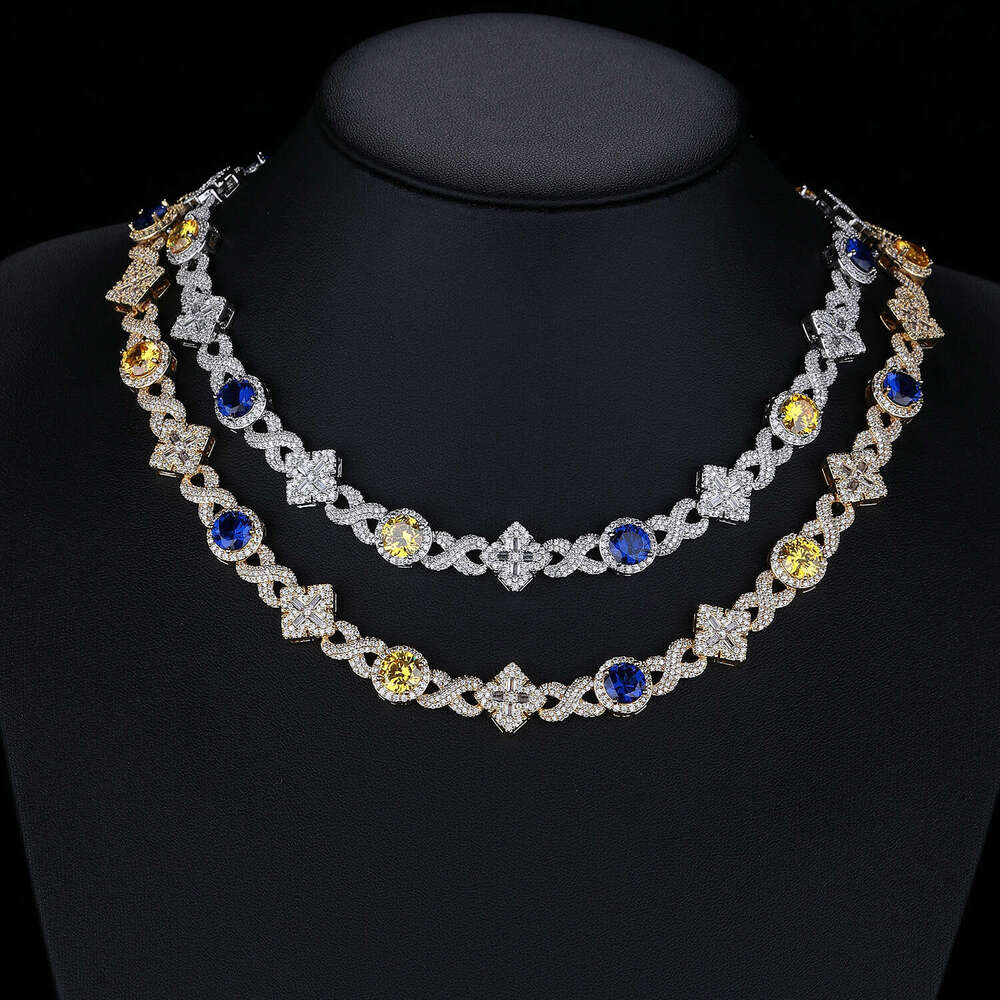 European and American Cross-Border Light Luxury Style Full Inlaid Two-Tone Zircon Square Necklace Fashion Commuting Unisex Jewelry Accessories
