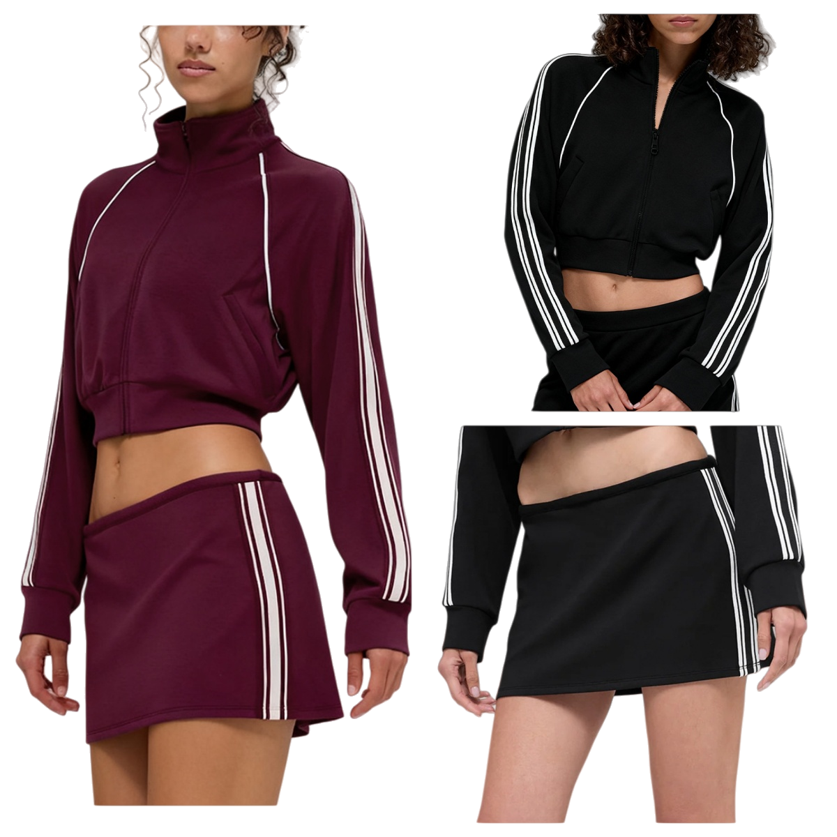 Women's Sandwich White Stripe Tracksuit New Modal Air Layer Breathable Clothes Stand Collar Zipper Jacket Skirt Casual Sports Set Spring Summer
