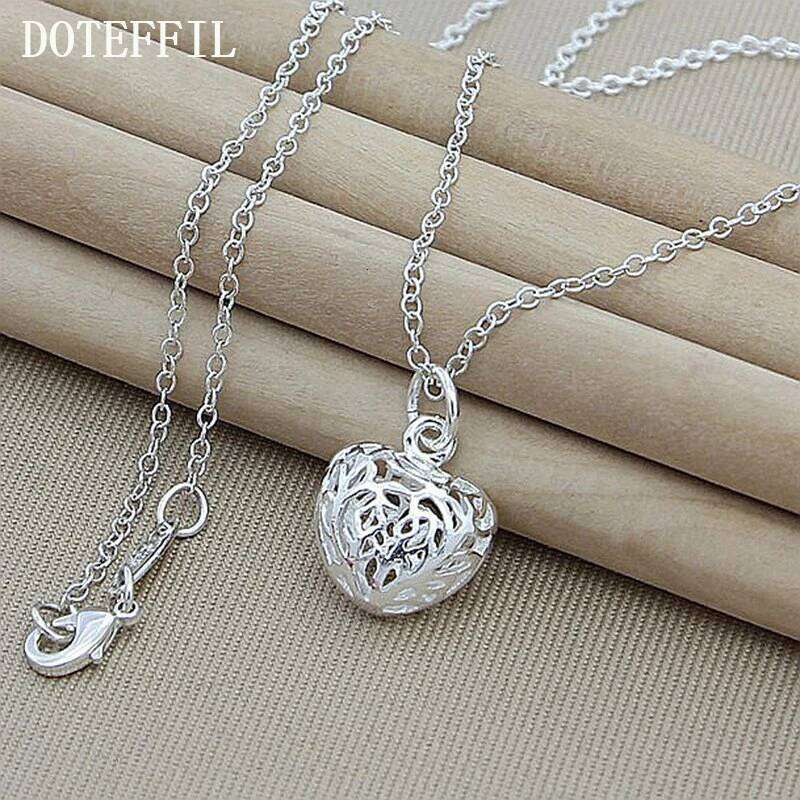 DOTEFFIL 925 Sterling Silver 18 Inch Chain Heart Ball Pendant Necklace For Woman Wedding Engagement Party Charm Jewelry