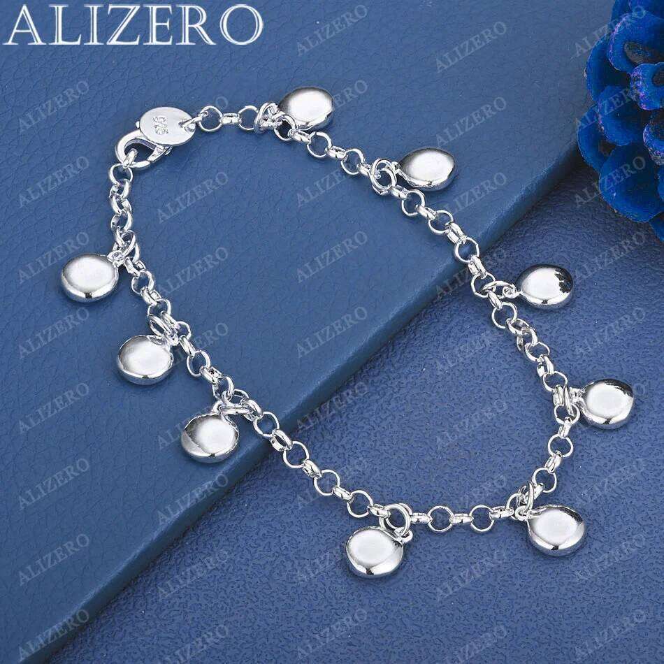 ALIZERO 925 Sterling Silver Bracelet Flat Bean Beads Bracelets Women Fashion Jewelry For Birthday Party and Daily Wear
