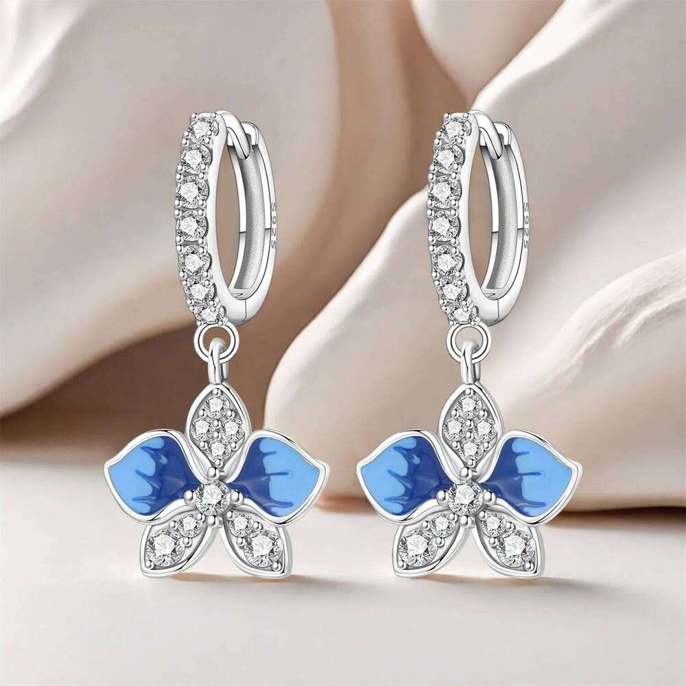 Orstarry 925 Sterling Silver Blue Butterfly Orchid Original Drop Earrings Jewelry Party Anniversary Trendy Gift