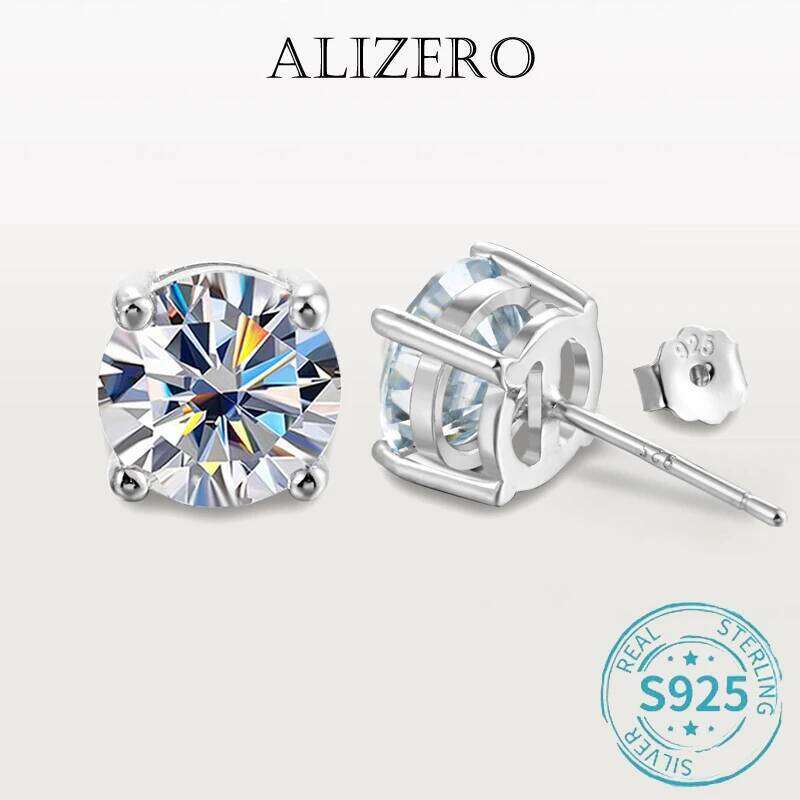 ALIZERO 0.1-2 Carat D Color Moissanite Earring 925 Sterling Silver Plated with 18k White Gold Stud Earrings For Women Jewelry