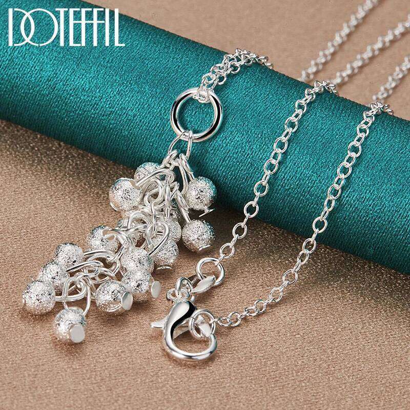 DOTEFFIL 925 Sterling Silver Chain Frosted Grape Beads Pendant Necklace For Woman Wedding Engagement Charm Jewelry