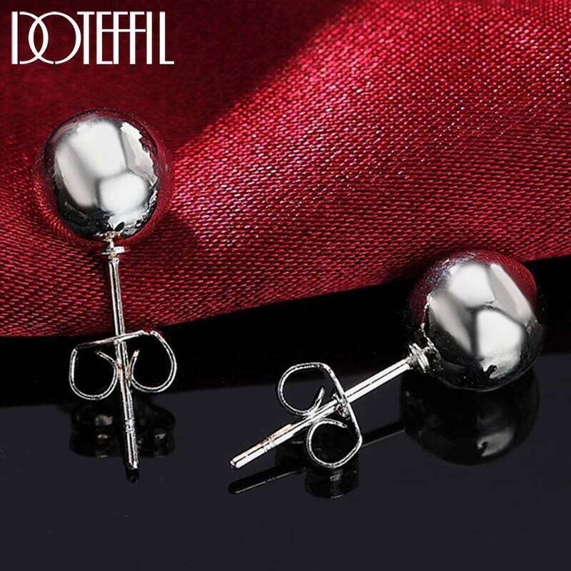 DOTEFFIL 925 Sterling Silver 8mm/10mm Smooth Ball Bead Earring For Woman Simple Fashion Jewelry