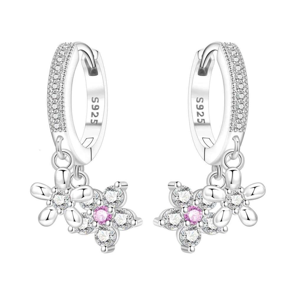 Orstarry 925 Sterling Silver Pink Zircon Flower Drop Women Earrings Charm Fashion Versatile Party Jewelry Gifts