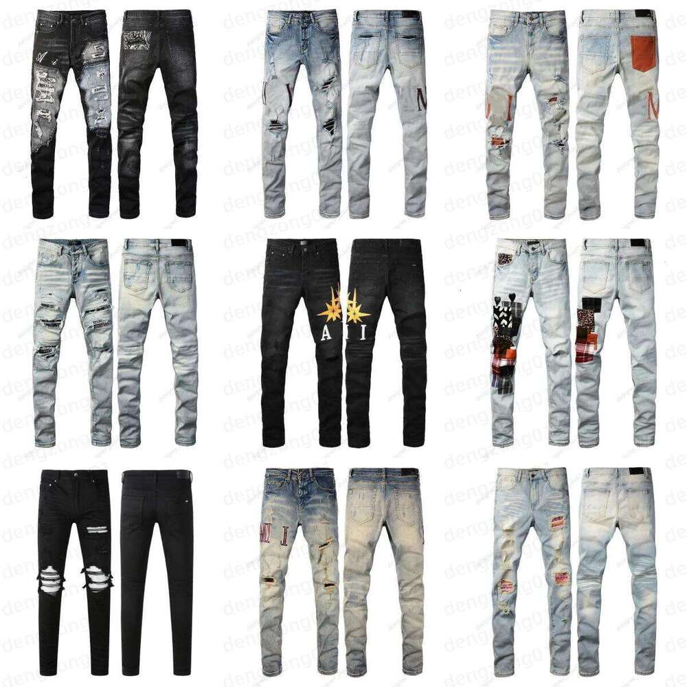 Luxury Designer For Mens amirirjeans High Quality Purples Brands Pants True Religionjeans Embroidery Ripped Fashion Ksubi Jeans Elasticit Trousers LD01