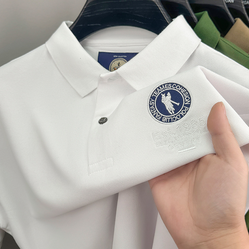 Summer New Luxury Designer Polo Shirt Men Fashion 220G Breathable Fabric Turn Down Collar With Embroidery Detail Short Sleeve Tops Light Business Casu