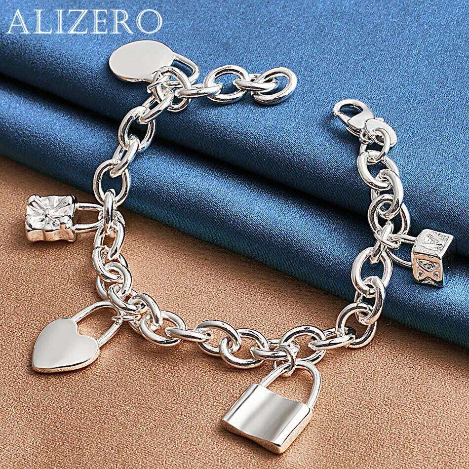 ALIZERO 925 Sterling Silver Bracelet Round Square / Heart Five Lock Bracelets Women Jewelry For Fashion Party Daily Wear