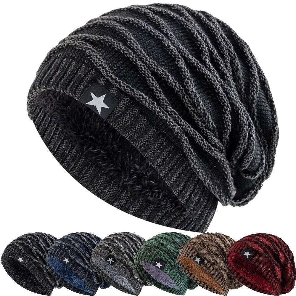 Hot Sale Unisex Slouchy Men Women Warm Beanie C Casual Five-Pointed Star Decor Winter Knitted Hats 26L0107
