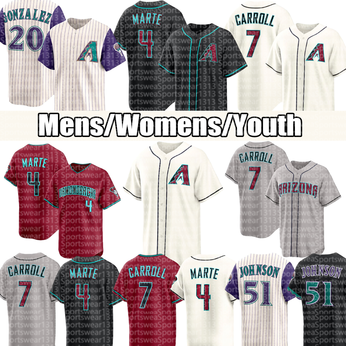 Arizonacity Diamondbacks Jersey #7 Carroll #4 Marte #51 Johnson #14 Moreno #12 Gurriel Jr. #2 Perdomo #22 Naylor Baseball Jersey