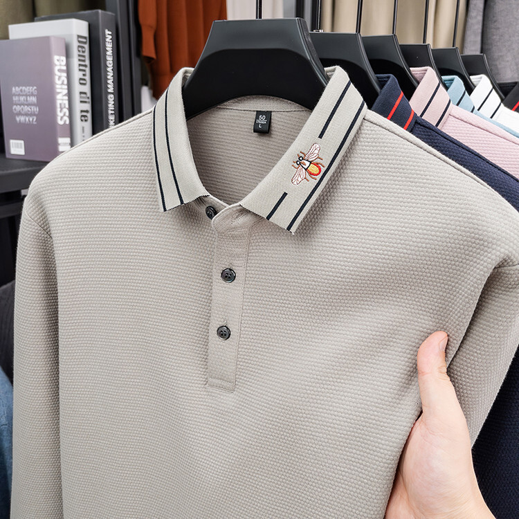 Luxury Brand Designer Clothes 2025 Spring And Autumn New Men's Long Sleeve Polo Shirt With Turn-Down Collar And Embroidery, Business Casual Cotto