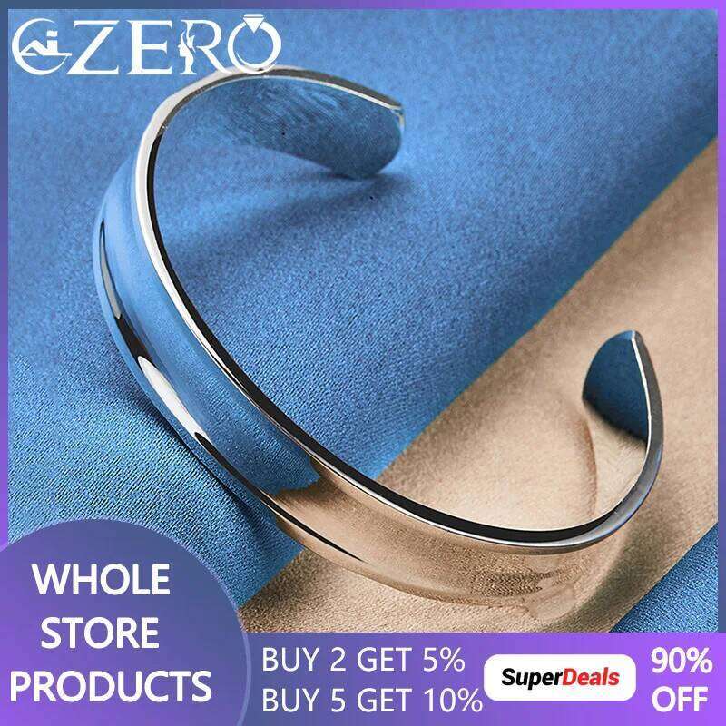 ALIZERO 925 Sterling Silver 12mm Cuff Bangle Bracelet For Women Man Wedding Engagement Party Fashion Jewelry Accessories