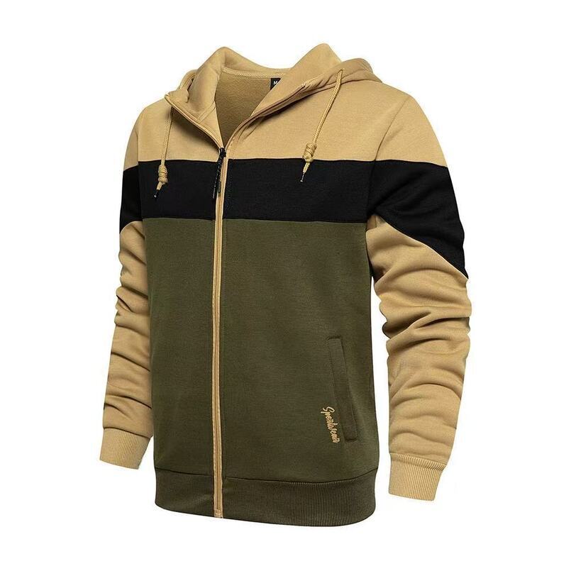 European Spring and Autumn Casual Cardigan Color Block Hooded Sweatshirt Jacket Men's Plus Size American Style Trendy Loose Fit - view 8