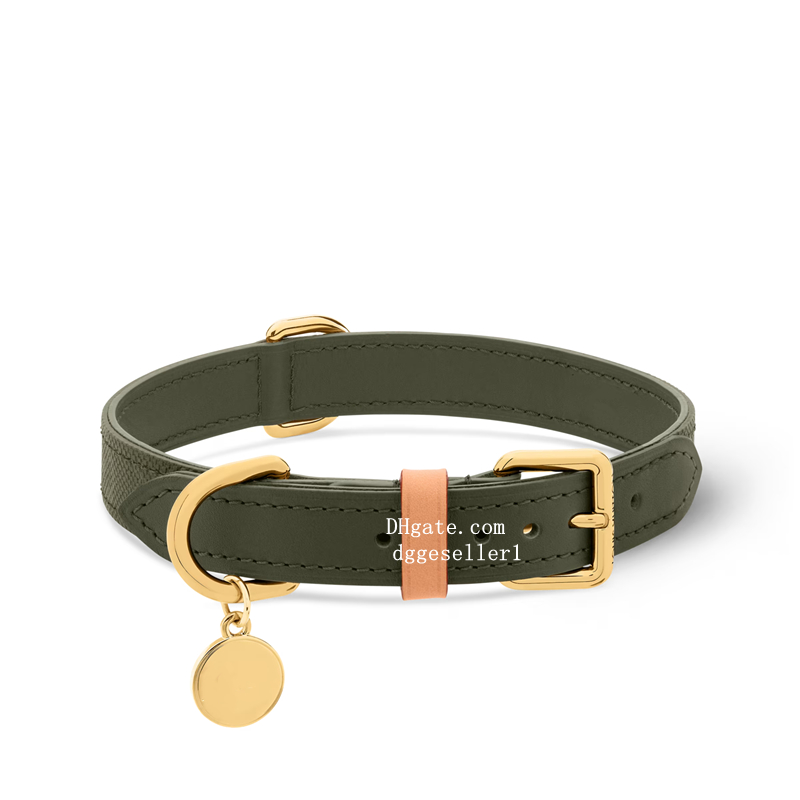 Designer Dog Collar and Crossbody Leash Luxury Pet Collar With Metallic Charm Iconic Pattern Premium Material Multi Sizes High-End Pet Accessory B340