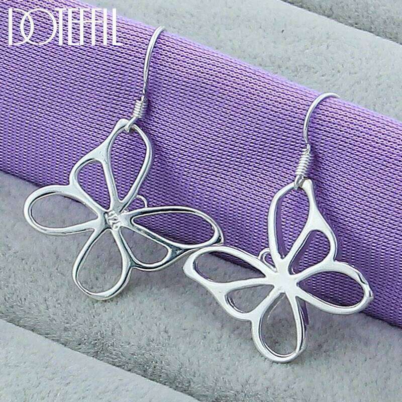 DOTEFFIL 925 Sterling Silver Hollow Butterfly Drop Earrings Woman Wedding Engagement Fashion Party Charm Jewelry