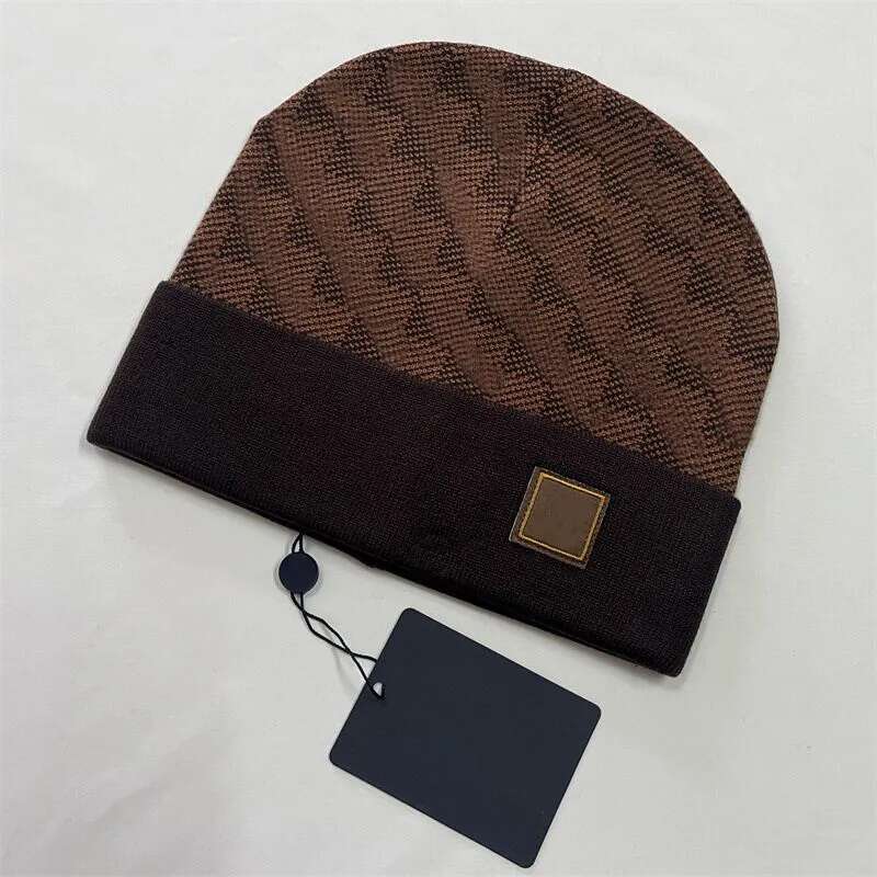 Plaid beanie winter designer hats for men bonnet luxe brown gray knitted luxury skull cap women classical keep warm skiing outdoor travel faf284