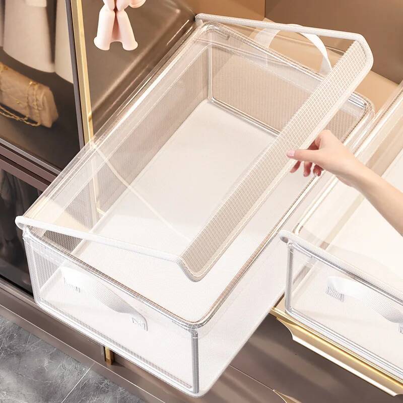 PVC Transparent Basket for Clothes Underwear Storage Stainless Steel Frame Wardrobe Organizer Waterproof Cloth Box