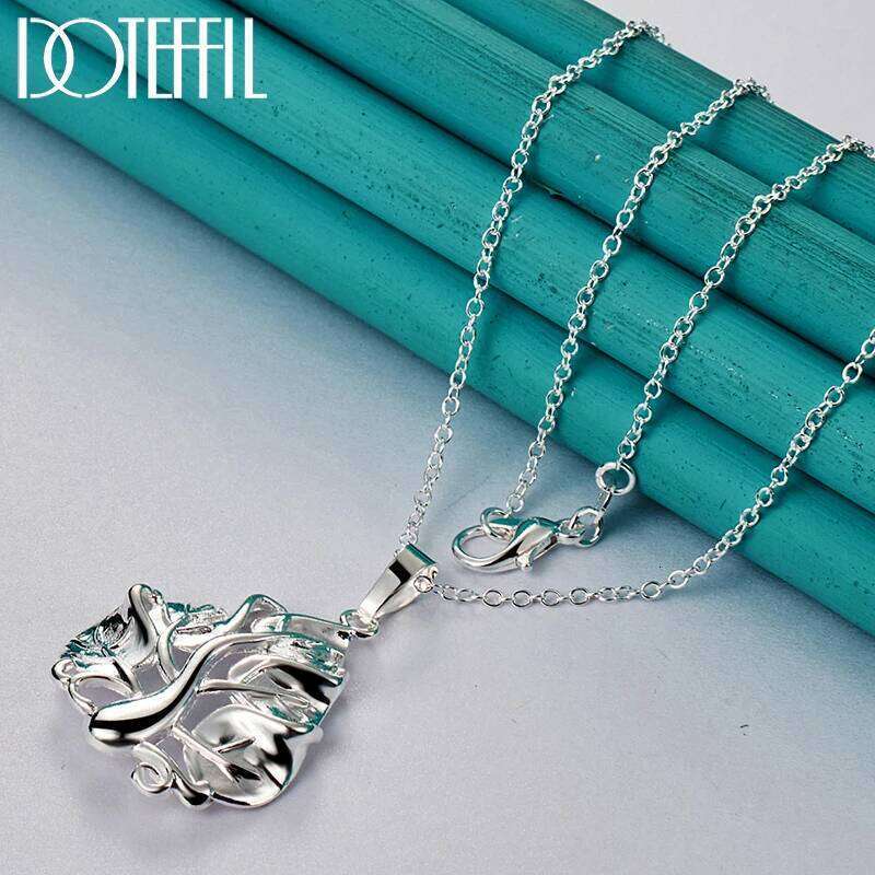 DOTEFFIL 925 Sterling Silver Tree Necklace For Woman Man Fashion Wedding Engagement Party Charm Jewelry