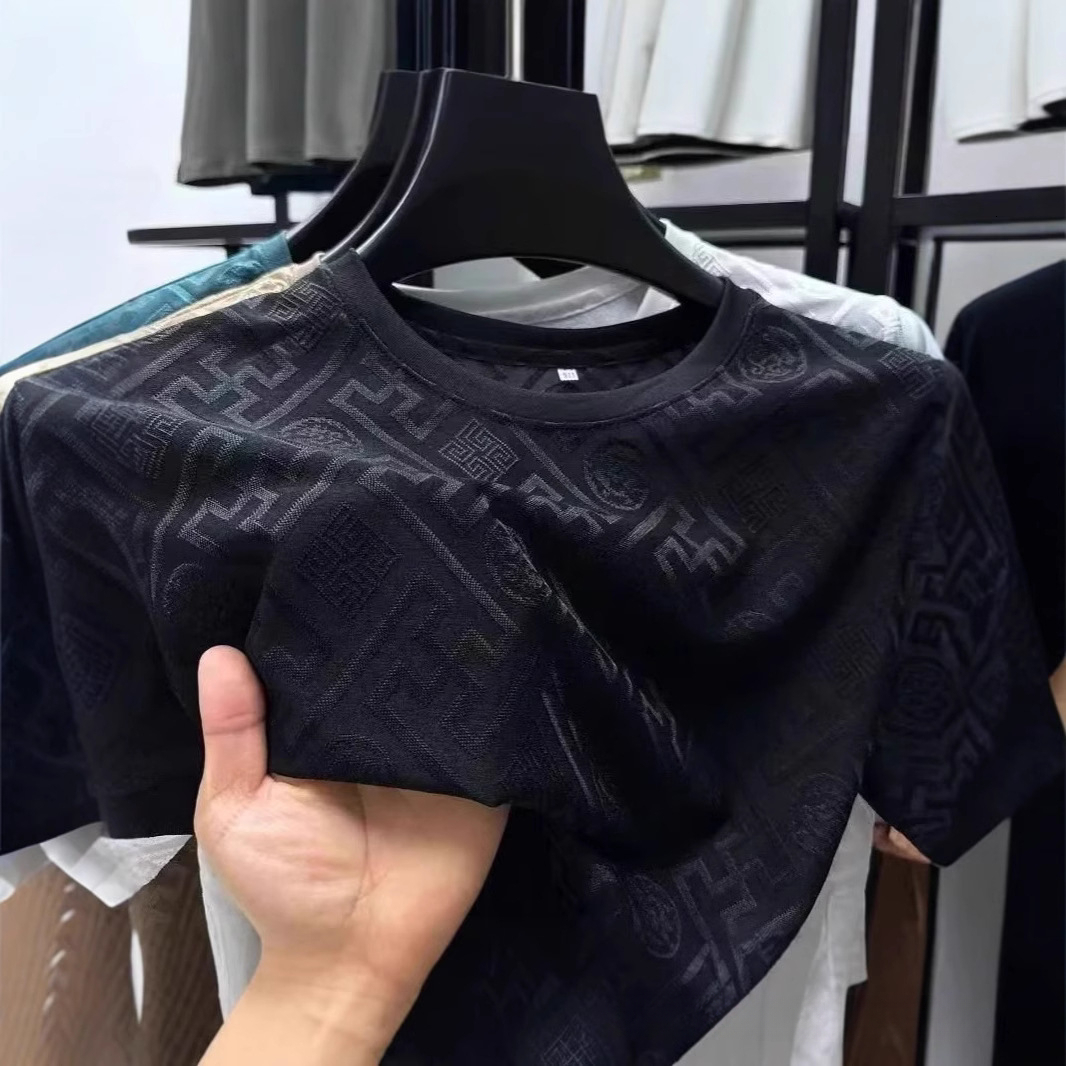 Luxury Brand Designer Clothes Foreign Trade Men's New Short Sleeve T-Shirt Round Neck Half Sleeve Summer Ice Silk T-Shirt Top Trendy One Piece Dr