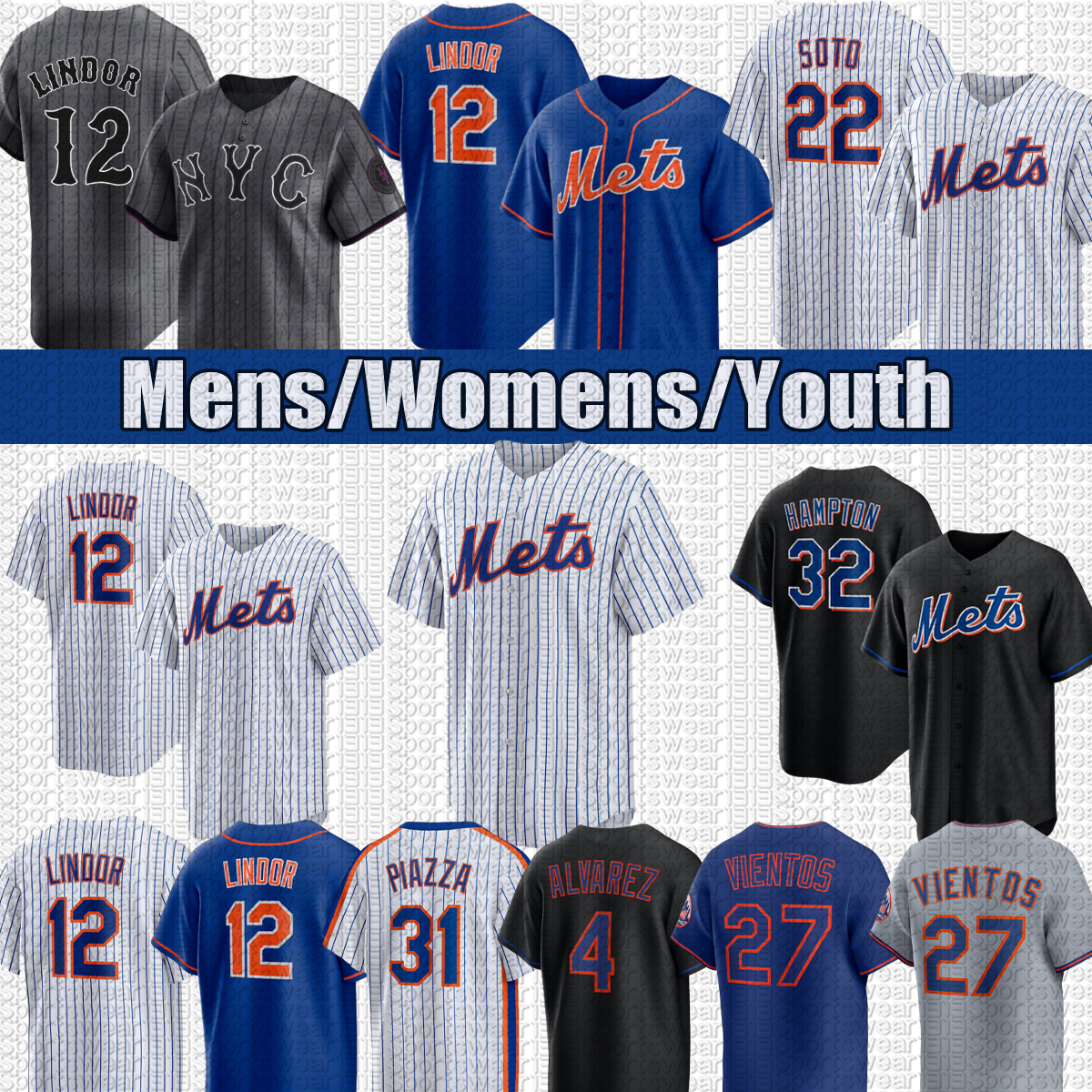 #22 Juan Soto Jersey NY Mets Jersey #12 Francisco Lindor Pete Alonso Francisco Alvarez Kodai Senga Edwin Diaz Brett Baty Baseball Jerseys