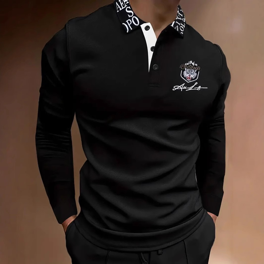 Luxury Brand Designer Clothes 2025 Trade Men's Long Sleeve Business Casual Polo Shirt