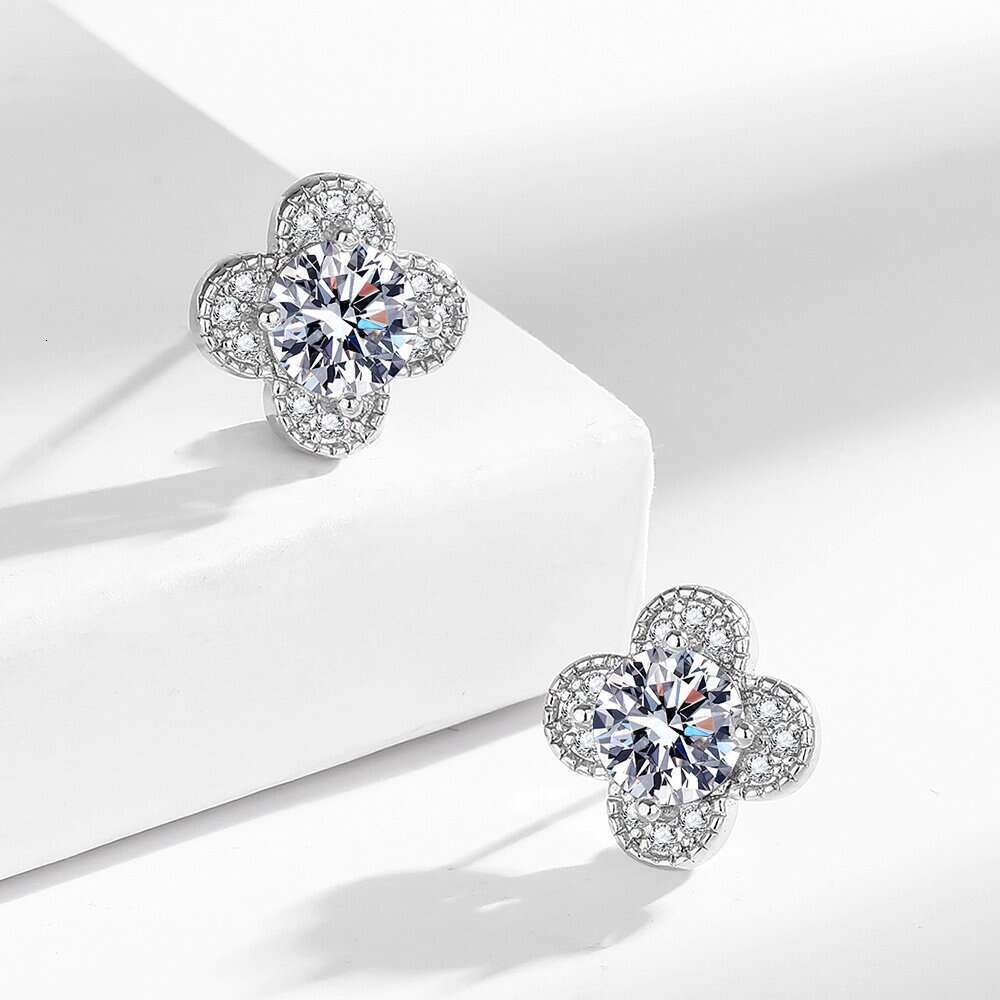 Four-Leaf Clover Earrings Designer Earrings Sterling Silver Diamond Stud Earrings