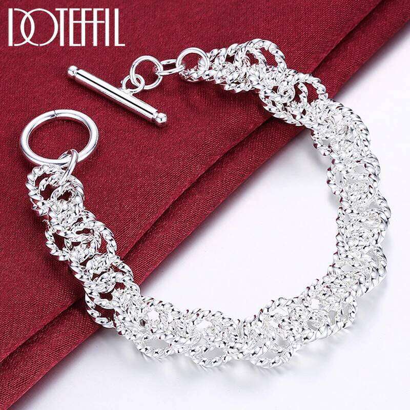 DOTEFFIL 925 Sterling Silver Gold Flash Twist Ring Bracelet For Women Wedding Engagement Party Fashion Jewelry