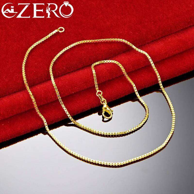 ALIZERO 18K Gold Necklaces 925 Sterling Silver 1.5mm Box Chain Base Necklace For Women Men Wedding Party Fashion Charm Jewelry