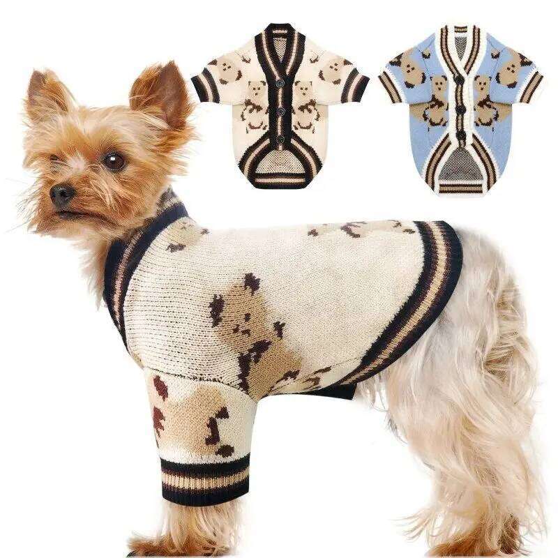 Pet Sweater for Small Medium Dogs Puppy Cat Bear Pattern Cardigan Coat Chihuahua Yorkshire Clothes Outfit Dog Costume 26H0107