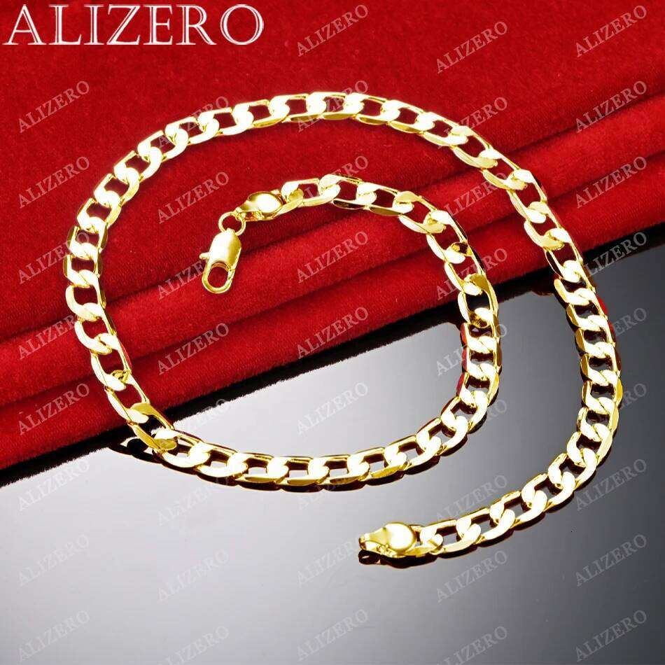 ALIZERO 18K Gold Necklace 16/18/20/22/24/26/28/30 Inch 12mm Flat Side Chain Necklaces For Men Women Fashion Fine Jewelry Gifts
