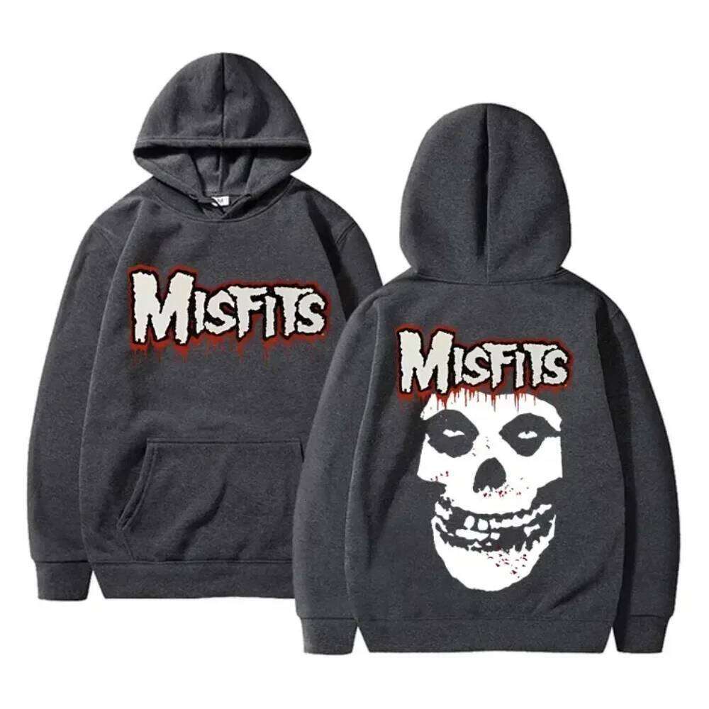 Horror Punk Rock Band Misfits Skull Printed Hoodie Unisex Fleece Cotton Sweatshirt Men Women Gothic Vintage Long Sleeve Hoodies XJ260107