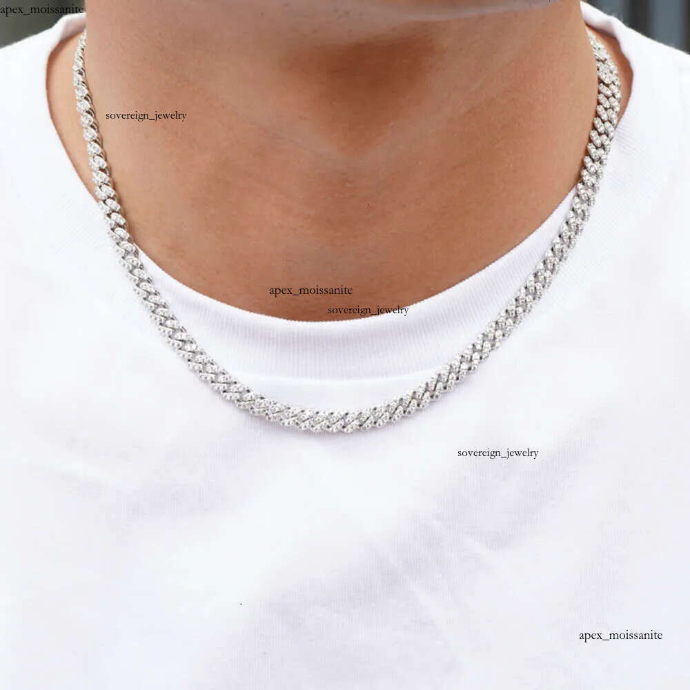 bracelet pendant necklaces fine jewelry 8mm VVS moissanite necklace cuban k sterg sier women men chain miami cubank 3c