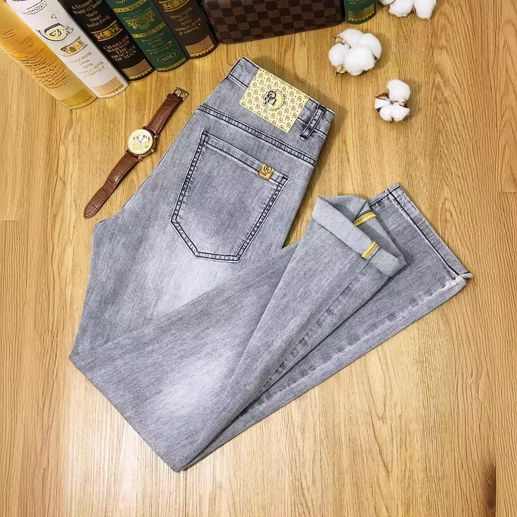 Designer Clothes Summer Thin Men's Luxury Brand Light Gray Lyocell Ice Oxygen Jeans Breathable Slim Fit Straight Trendy Men's Long Pants New
