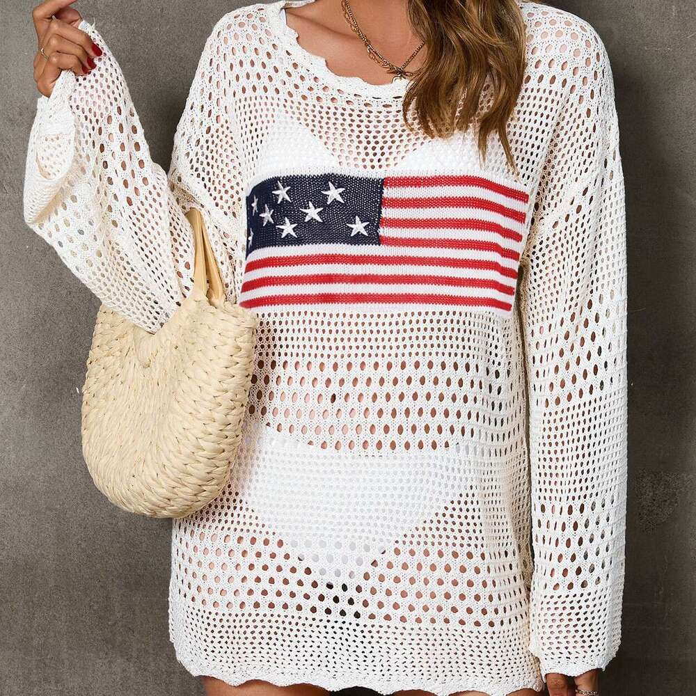 New Temu Hot Sale Round Neck National Flag European And American Easter Independence Day Fashion Cover-Up Women Retro Luanyun