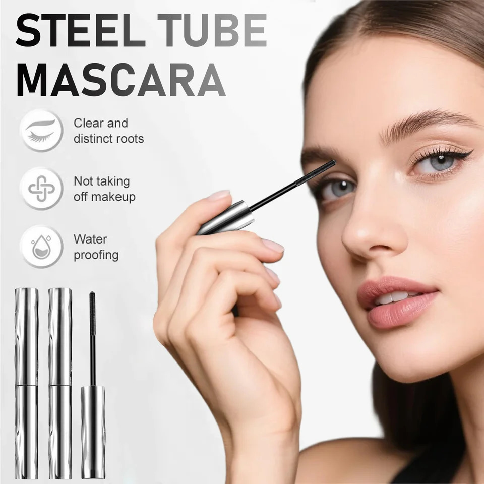 Waterproof Metallic Tube Mascara Black Silk Fiber Long Curling Non-Clumping Eyelash Extensions Spiral Makeup for Eyes 260106