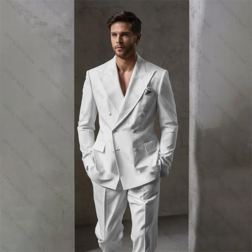 Mens Double Breasted Suit Set Lapel Tailored Wear Blazer Pants Formal Wedding Tuxedo Party Business Fashion Suits 2 Piece 251226