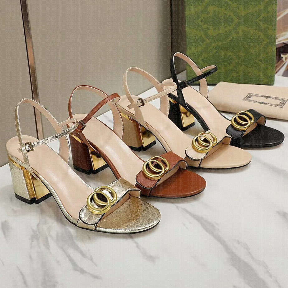 Women's high heels open toe thick heel summer sandals leather designer large size fashion sexy formal wear elegant temperament office shoes eur 35-42